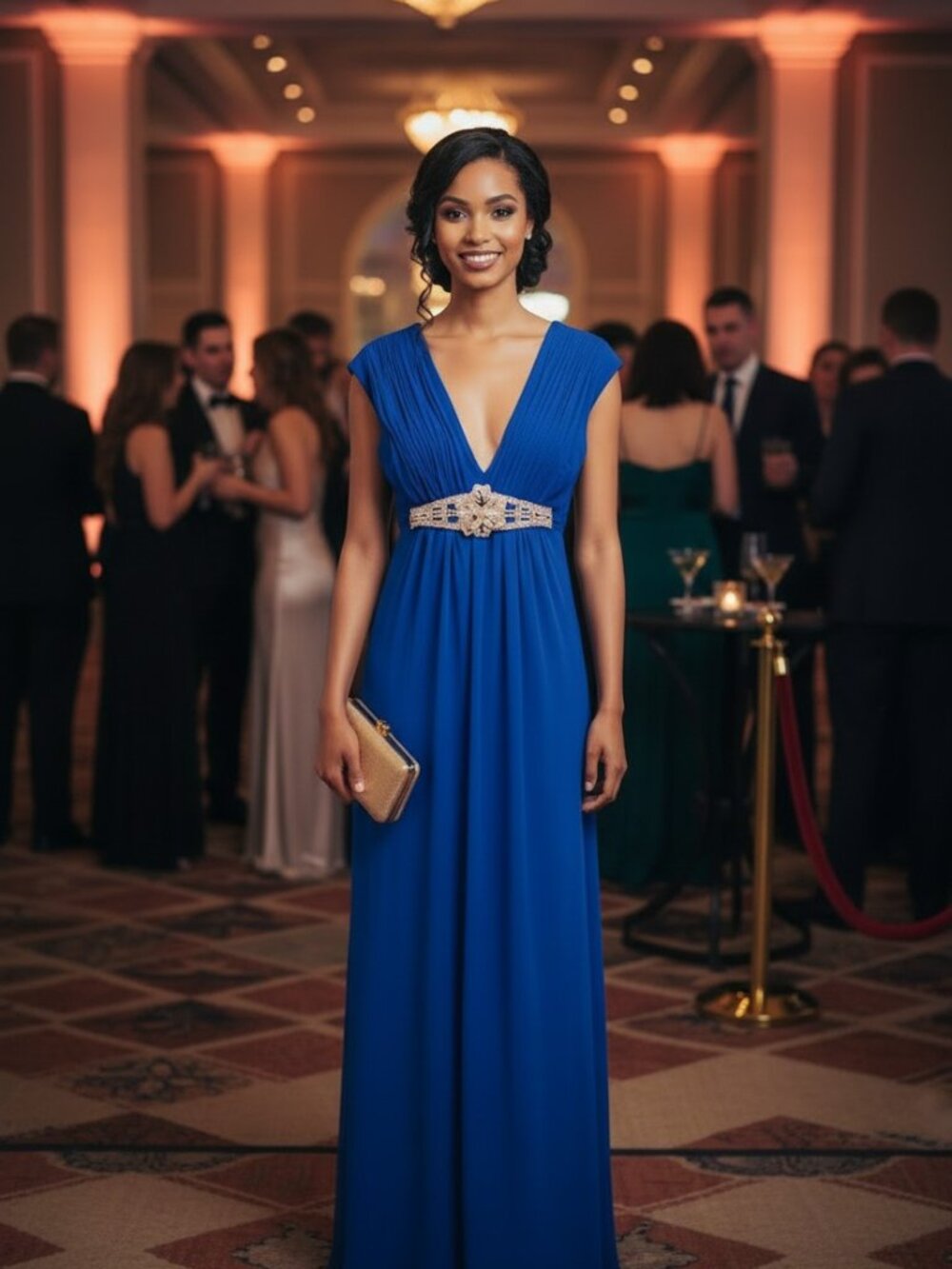 Bellissima Royal Blue Plunge V Neck Evening Gown Size M